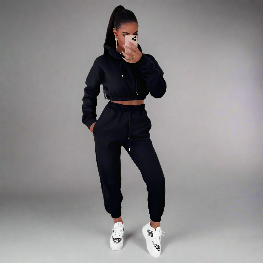Velvet Padded Hooded Two-piece Suit