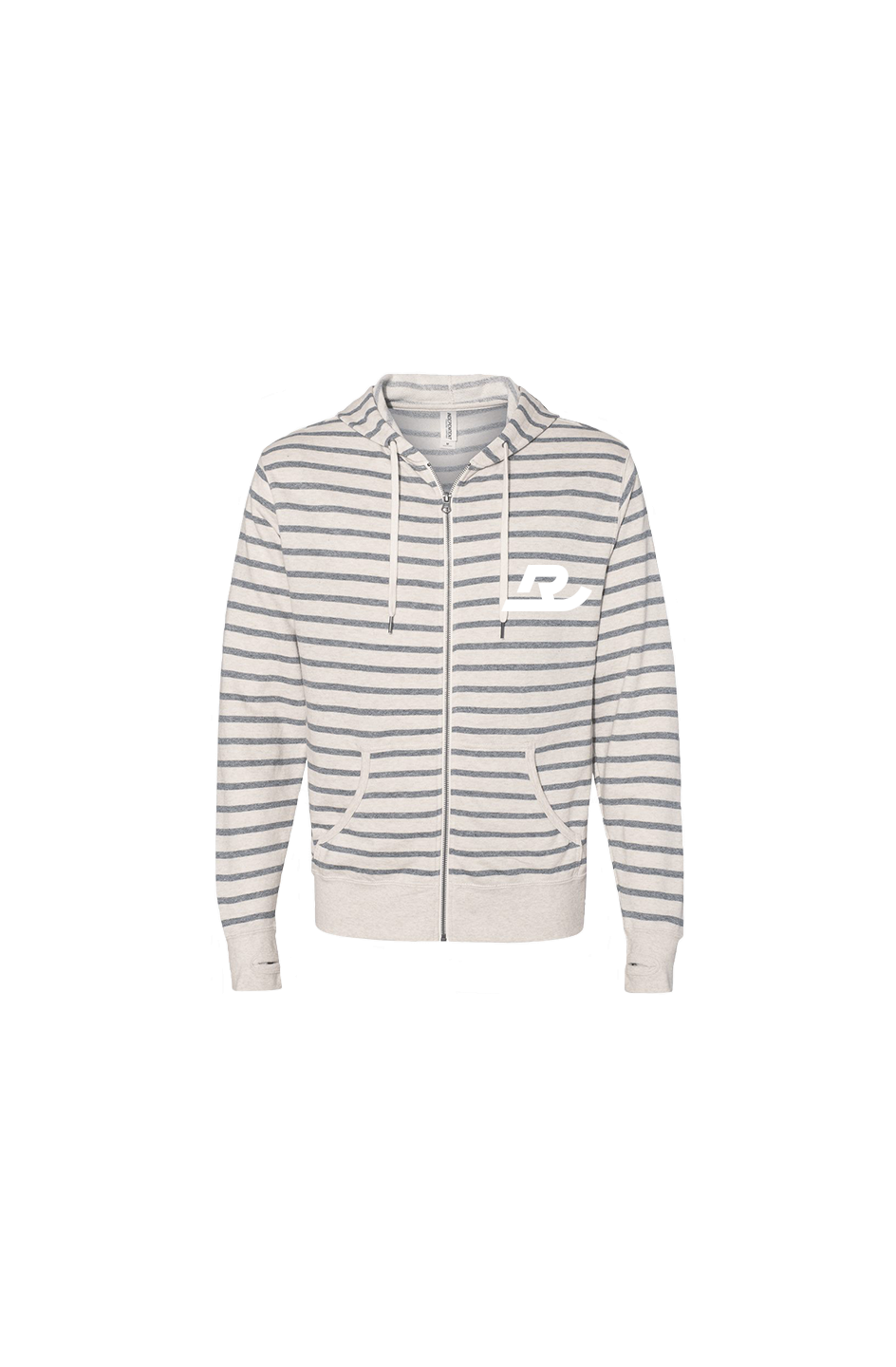 Oatmeal embroidered Rich Stripe  Zip Hoodie