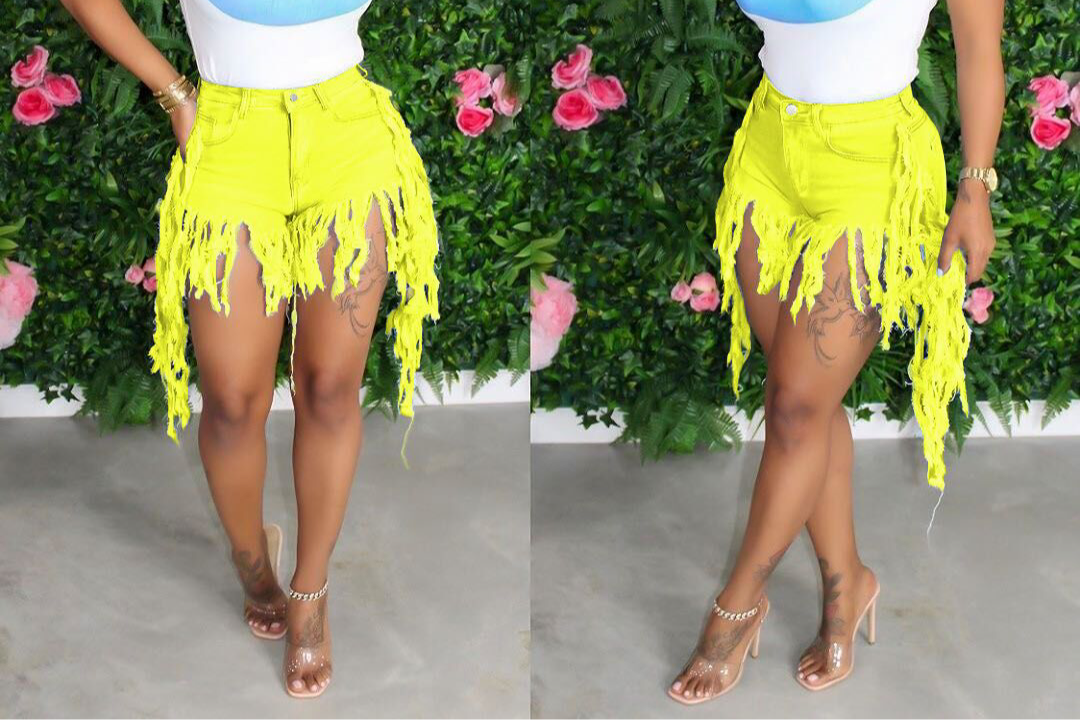 Special High Waist Worn-out Fringed Retro Denim Shorts