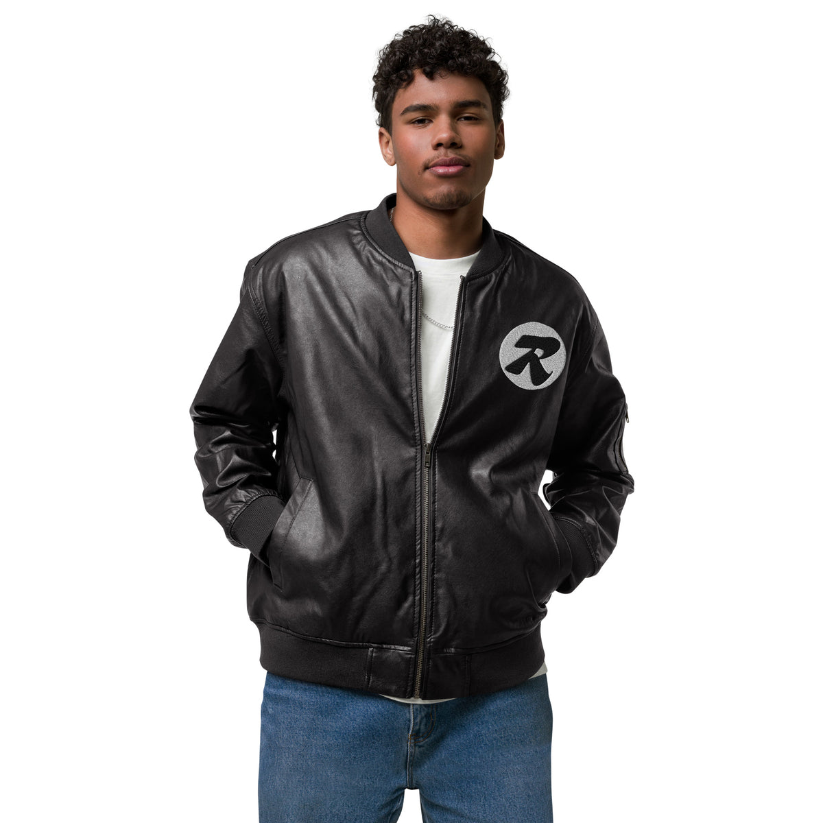Rich Clothing embroidered Leather Bomber Jacket