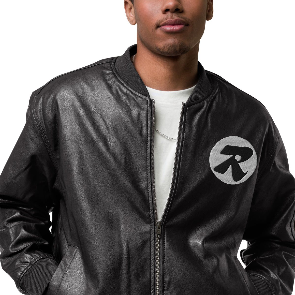 Rich Clothing embroidered Leather Bomber Jacket