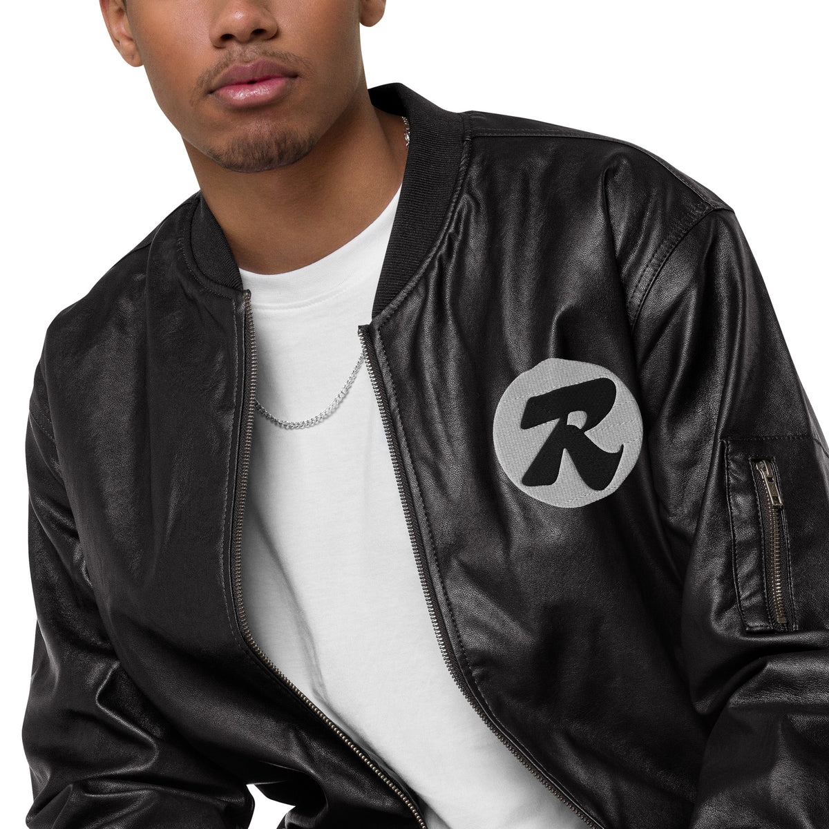 Rich Clothing embroidered Leather Bomber Jacket