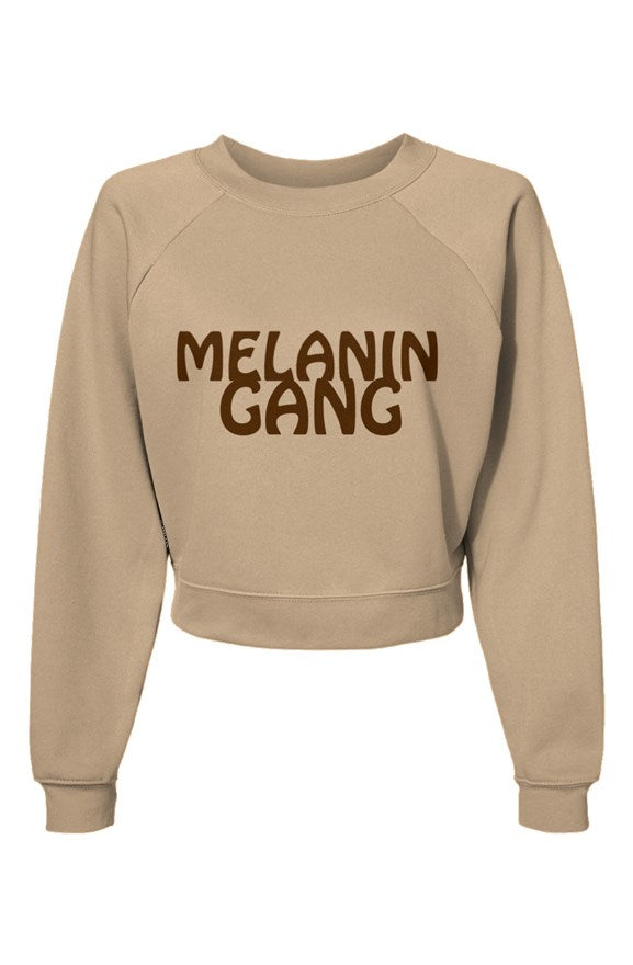Womens Melanin Gang Raglan Pullover Fleece Sweatshirt