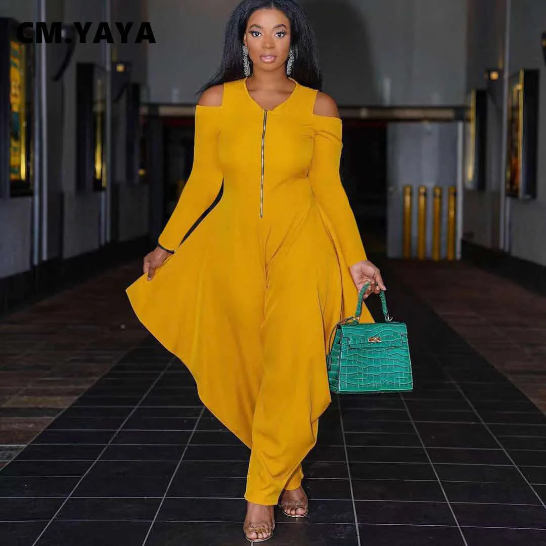 Women Solid Hollow Out Zip Loose Jumpsuit Romper