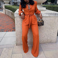 Women's Balloon Sleeve Top Loose Wide Leg Pants Casual Suit